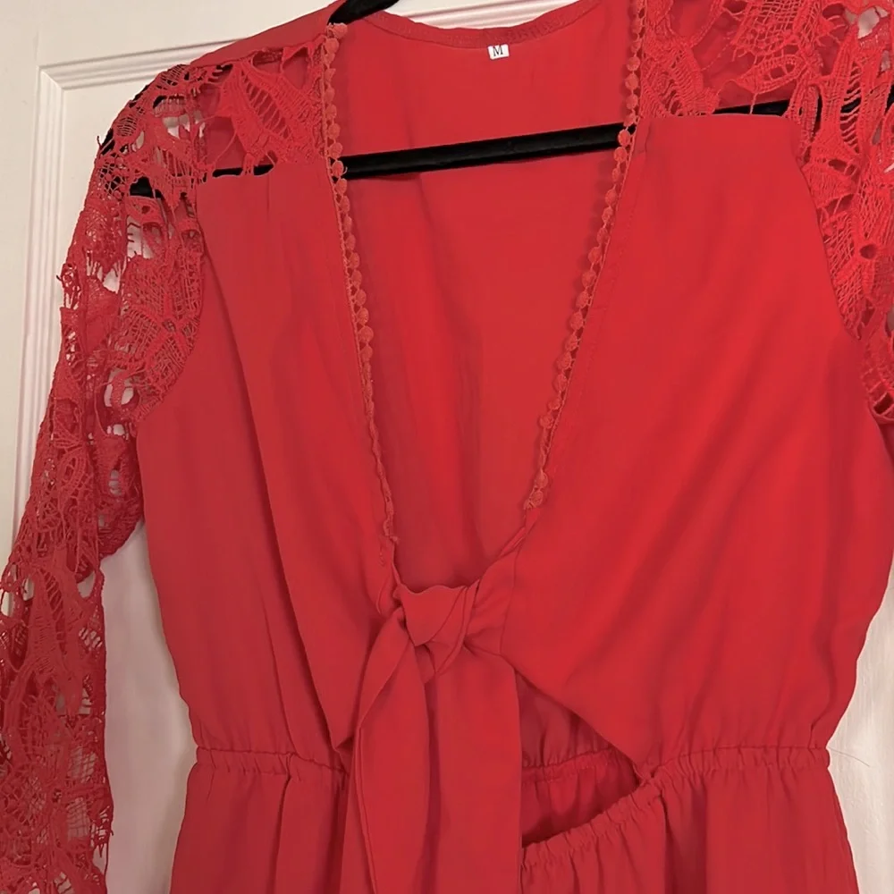 Red Boho Style Romper - Picture 2 of 4